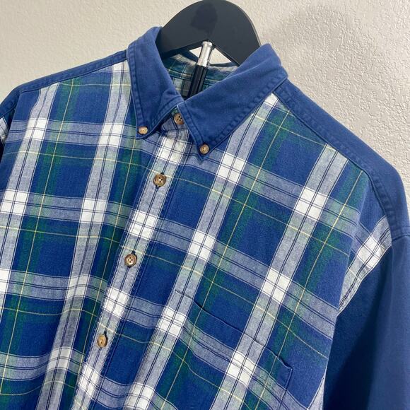Vintage 90s Apparel Workshop Classic Plaid Button Up Top Blue Green Medium - Picture 3 of 8